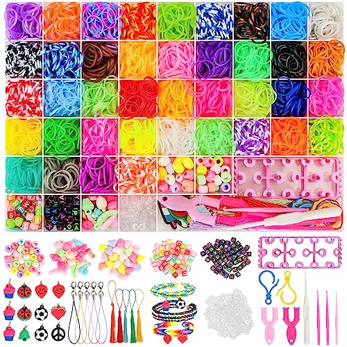 UUEMB Gomas Para Hacer Pulseras, 5000+ 54 Rejillas Elásticas de 30 Colores, Kit para Hacer Collares Plásticos de Juguete para Niños, Manualidades de anillos y collares de bricolaje