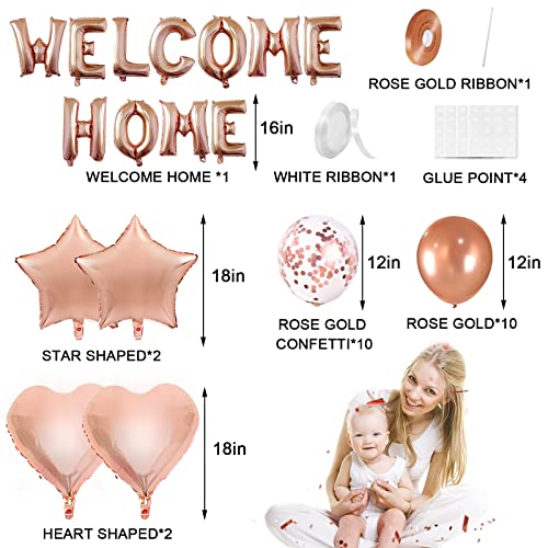 UYDF "WELCOME HOME" Letras Helio Globos Banner, Decoración de Oro Rosa Globos de Papel de Aluminio Pancarta Bienvenida a Casa para Niña Recién Nacida, Látex Globo Lentejuela para Deco Fiesta Familiar