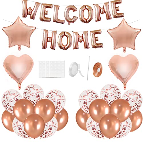 UYDF "WELCOME HOME" Letras Helio Globos Banner, Decoración de Oro Rosa Globos de Papel de Aluminio Pancarta Bienvenida a Casa para Niña Recién Nacida, Látex Globo Lentejuela para Deco Fiesta Familiar