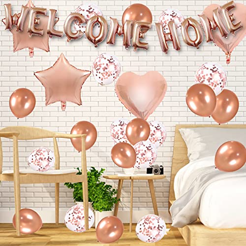 UYDF "WELCOME HOME" Letras Helio Globos Banner, Decoración de Oro Rosa Globos de Papel de Aluminio Pancarta Bienvenida a Casa para Niña Recién Nacida, Látex Globo Lentejuela para Deco Fiesta Familiar