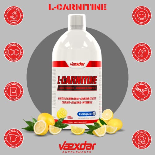 Vaexdar L Carnitina | Carnitina Liquida | L Carnitina Quemagrasas | Garcinia Cambogia + Taurina + Citrato de Colina + Ginseng + Vitamina C | Fatburner | Quemador de Grasa Potente | Sabor Limón | 500ml