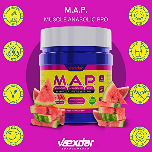 Vaexdar M.A.P. | Matriz de Aminoácidos Esenciales | Amino Vegan | Contiene 9 Aminoácidos Esenciales | Aumenta tu Rendimiento | Formula Instantánea | Rápida Absorción | Sabor Sandía | 350gr