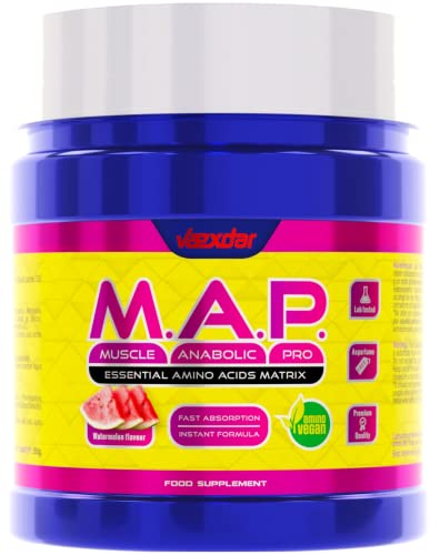 Vaexdar M.A.P. | Matriz de Aminoácidos Esenciales | Amino Vegan | Contiene 9 Aminoácidos Esenciales | Aumenta tu Rendimiento | Formula Instantánea | Rápida Absorción | Sabor Sandía | 350gr