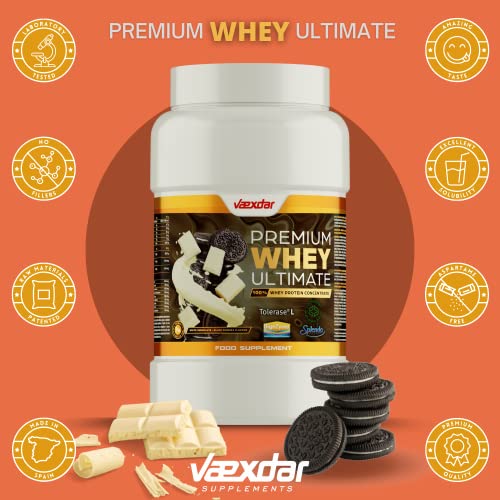 Vaexdar Premium Whey Ultimate | Proteinas para Ganar Masa Muscular | Proteína en Polvo | Proteinas Whey | Proteina Suero de Leche | Sabor Chocolate Blanco - Black Cookies | Proteinas Whey 1kg