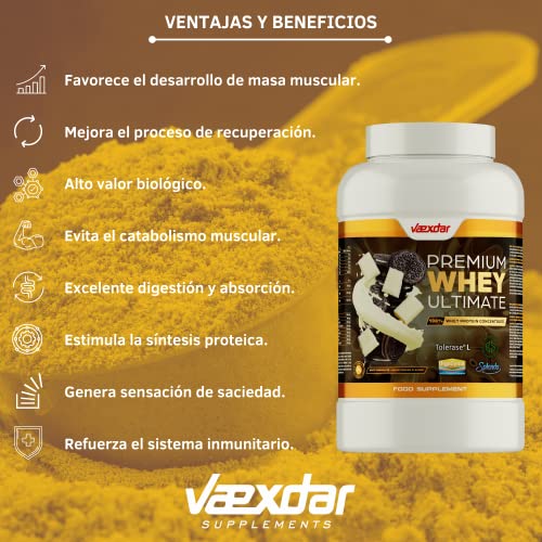 Vaexdar Premium Whey Ultimate | Proteinas para Ganar Masa Muscular | Proteína en Polvo | Proteinas Whey | Proteina Suero de Leche | Sabor Chocolate Blanco - Black Cookies | Proteinas Whey 1kg