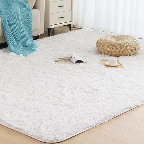 Vamcheer Alfombra de Pelo Largo - alfombras para Salón y Dormitorio,8mm Esponja Gruesa Alfombra área para habitacion,Lavables y Antideslizante, 200x290 Blanco Puro