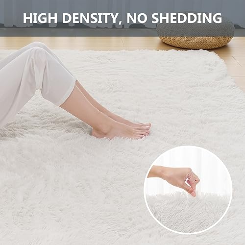 Vamcheer Alfombra de Pelo Largo - alfombras para Salón y Dormitorio,8mm Esponja Gruesa Alfombra área para habitacion,Lavables y Antideslizante, 200x290 Blanco Puro