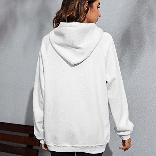 Vancavoo Sudadera con Capucha Mujer Suéter para Casual Jerseis Sudaderas Mujer Ropa Deporte Abrigos Deportivos Pullover Tops Chaqueta Chandal Corta Talla Grande Suelto Chica(Blanco,XL)