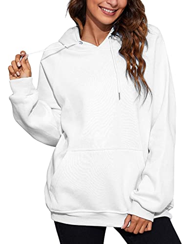 Vancavoo Sudadera con Capucha Mujer Suéter para Casual Jerseis Sudaderas Mujer Ropa Deporte Abrigos Deportivos Pullover Tops Chaqueta Chandal Corta Talla Grande Suelto Chica(Blanco,XL)