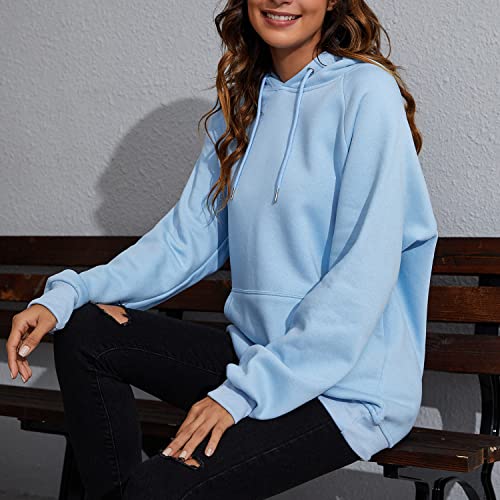 Vancavoo Sudadera con Capucha Mujer Suéter para Casual Jerseis Sudaderas Mujer Ropa Deporte Abrigos Deportivos Pullover Tops Chaqueta Chandal Corta Talla Grande Suelto Chica(Azul,XL)