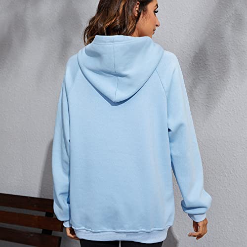 Vancavoo Sudadera con Capucha Mujer Suéter para Casual Jerseis Sudaderas Mujer Ropa Deporte Abrigos Deportivos Pullover Tops Chaqueta Chandal Corta Talla Grande Suelto Chica(Azul,XL)