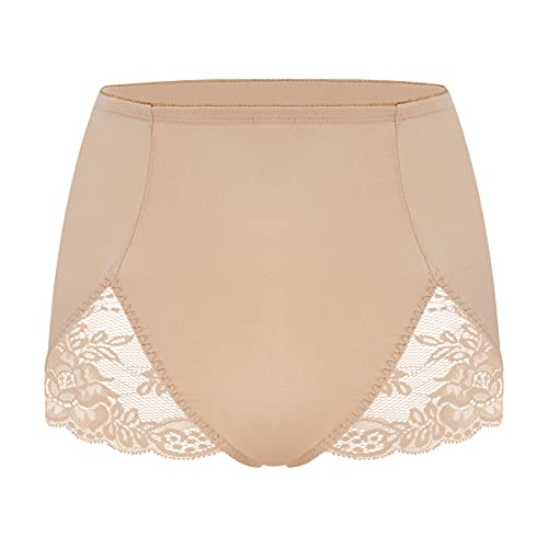 VANEVER Bragas de control para mujer, bragas de control de luz, bragas de encaje moldeador de cintura alta ropa interior moldeadora de cuerpo, color carne, 44