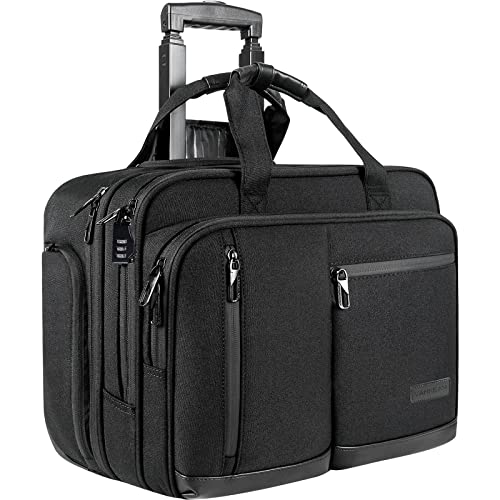 VANKEAN Bolsa de ordenador portátil con ruedas de 17.3 pulgadas para hombres, elegante maletín para portátil a prueba de agua con bolsillos RFID, escuela, color negro