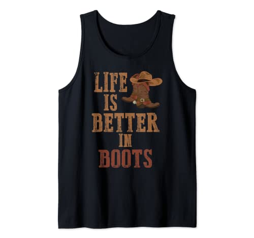 Vaquero La Vida Es Mejor En Botas Western Country Line Dance Camiseta sin Mangas