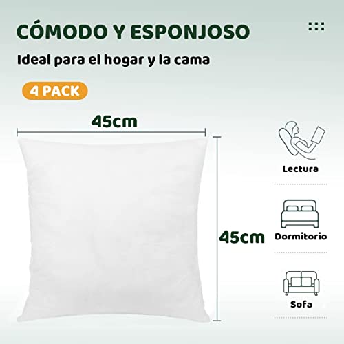 various-Relleno de Cojín 45x45 cm (4 Unidad) para Sofá o Cama, con Relleno Fibra Virgen Hueca Siliconada, Suave e Indeformable, Resistente al Uso y a Lavados