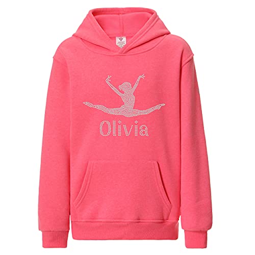 Varsany Sudadera con capucha para niñas, con brillantes, diseño de bailarina, personalizable, Infantil, Fuschia, 9-11 años