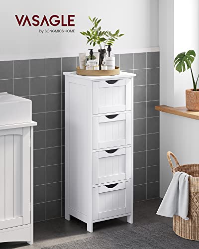 VASAGLE Armario de baño, de Almacenamiento, de Pie, con 4 cajones, 30 x 30 x 82 cm, Sala de Estar, Comedor, Cocina, Estilo Moderno, Blanco LHC40W