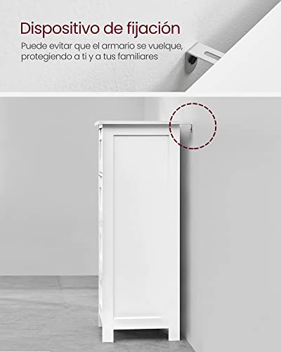 VASAGLE Armario de baño, de Almacenamiento, de Pie, con 4 cajones, 30 x 30 x 82 cm, Sala de Estar, Comedor, Cocina, Estilo Moderno, Blanco LHC40W