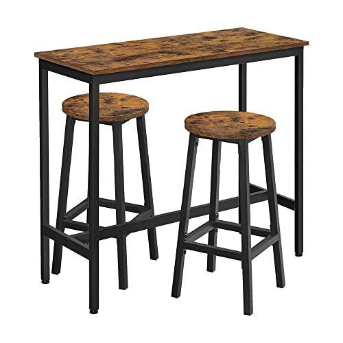 VASAGLE Conjunto de Mesa y Sillas, Mesa de Bar Cocina con Taburetes de Bar, 2 Unidades, Marco de Acero Industrial, Marrón Rústico y Negro LBT219B01