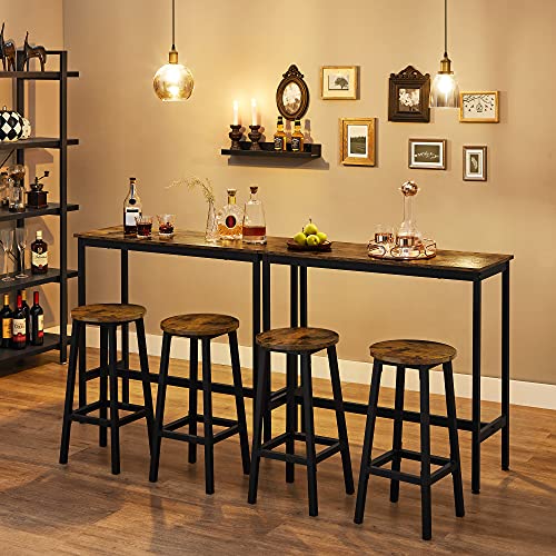 VASAGLE Conjunto de Mesa y Sillas, Mesa de Bar Cocina con Taburetes de Bar, 2 Unidades, Marco de Acero Industrial, Marrón Rústico y Negro LBT219B01