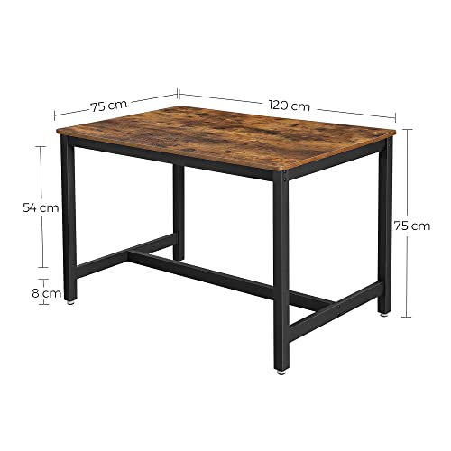 VASAGLE Mesa de Comedor 4 Plazas, Mesa de Cocina, 120 x 75 x 75 cm, Armazón de Metal de Alta Resistencia, Estilo Industrial, para Sala de Estar y Comedor, Marrón Rústico y Negro KDT75X