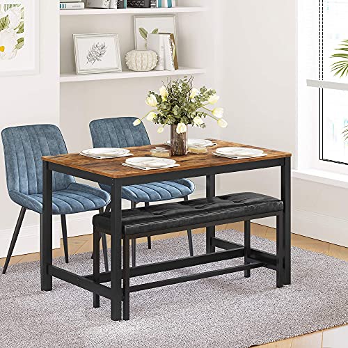 VASAGLE Mesa de Comedor 4 Plazas, Mesa de Cocina, 120 x 75 x 75 cm, Armazón de Metal de Alta Resistencia, Estilo Industrial, para Sala de Estar y Comedor, Marrón Rústico y Negro KDT75X