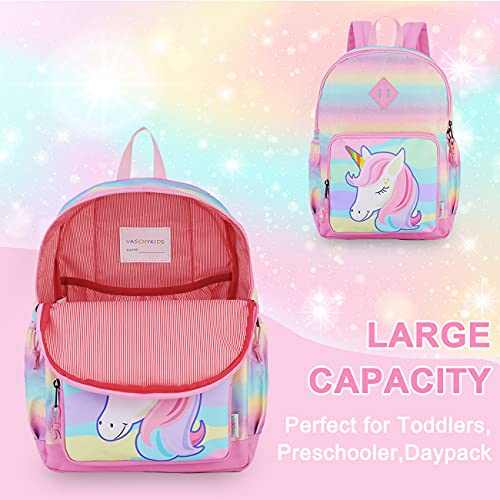 VASCHY Mochila Niña, Mochilas Escolares Mochila Unicornio Niña Mochila Infantil 4-6 Años para Escuela Ajustar Carpeta A4 con Bolsillos Laterales y Correa en Pecho Rosa