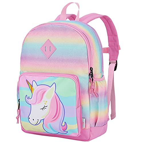 VASCHY Mochila Niña, Mochilas Escolares Mochila Unicornio Niña Mochila Infantil 4-6 Años para Escuela Ajustar Carpeta A4 con Bolsillos Laterales y Correa en Pecho Rosa