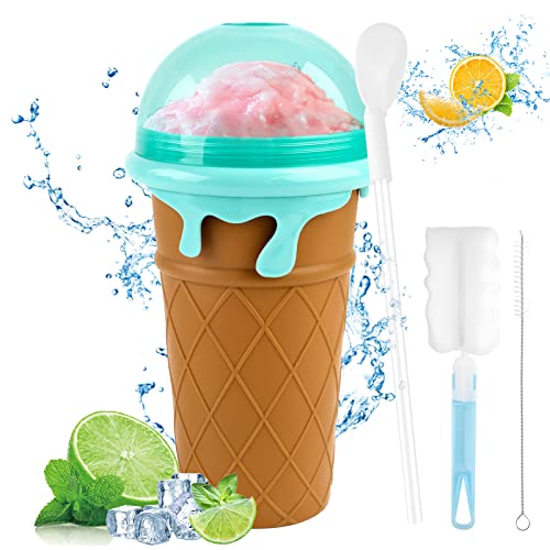 Vaso Fabricador de Granizados Magico 500ml con Pajita y Cuchara 2 en 1, Taza de Batido de Silicona Taza Mágica de Congelación Copa de Hielo para Preparar Batidos de Frutas Helados y Batidos de Leche