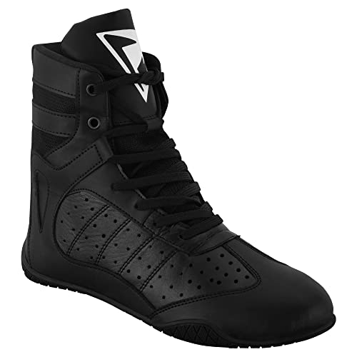 VASTER Zapatos de Boxeo para Hombre, Zapatos de Lucha Libre | Botas Piel Moto con Suela Goma para Hombre | Boxeadores, Boxeadores - Botas Boxeo Transpirables (Negro, 43)