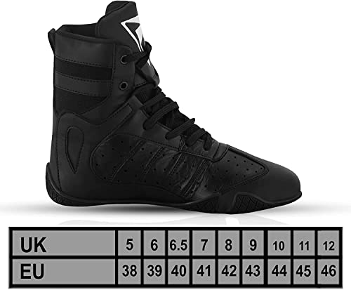 VASTER Zapatos de Boxeo para Hombre, Zapatos de Lucha Libre | Botas Piel Moto con Suela Goma para Hombre | Boxeadores, Boxeadores - Botas Boxeo Transpirables (Negro, 43)