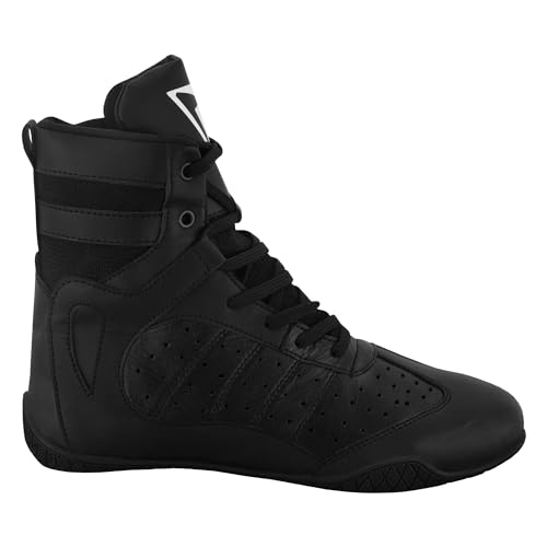 VASTER Zapatos de Boxeo para Hombre, Zapatos de Lucha Libre | Botas Piel Moto con Suela Goma para Hombre | Boxeadores, Boxeadores - Botas Boxeo Transpirables (Negro, 43)