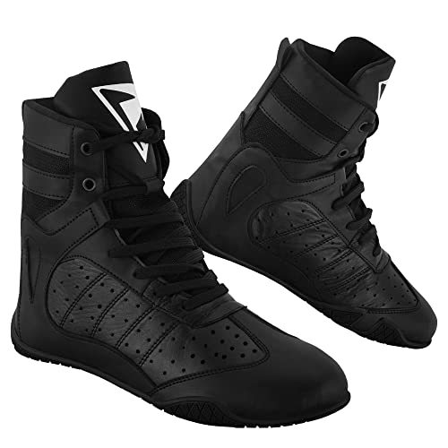 VASTER Zapatos de Boxeo para Hombre, Zapatos de Lucha Libre | Botas Piel Moto con Suela Goma para Hombre | Boxeadores, Boxeadores - Botas Boxeo Transpirables (Negro, 43)