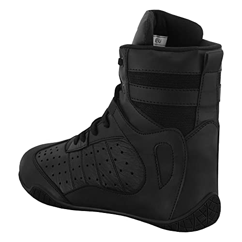 VASTER Zapatos de Boxeo para Hombre, Zapatos de Lucha Libre | Botas Piel Moto con Suela Goma para Hombre | Boxeadores, Boxeadores - Botas Boxeo Transpirables (Negro, 43)