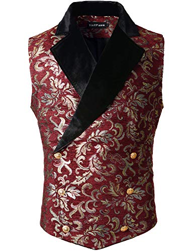 VATPAVE Chaleco victoriano de doble botonadura gótica Steampunk para hombre, Sv18-winered, Large