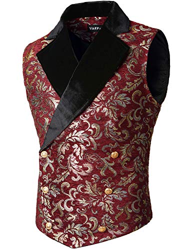 VATPAVE Chaleco victoriano de doble botonadura gótica Steampunk para hombre, Sv18-winered, Large