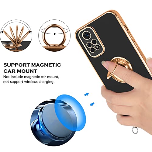 Vauki Funda para Xiaomi Redmi Note 11/Note 11S con Cuerda,Carcasa con 360 Grados Soporte de Ring Anillo,Suave Silicona Case con Collar Cordón Correa de Cuello Colgante,Protección Cover,Negro