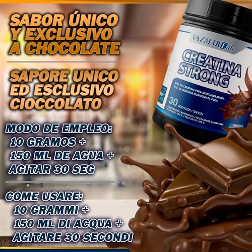 VAZMARLAB PROFESSIONAL | Creatinastrong | Exclusiva Creatina sabor Chocolate | 100% creatina pura monohidrato | Aumentar masa muscular | Mayor rendimiento | Solubilidad óptima | 300 gramos