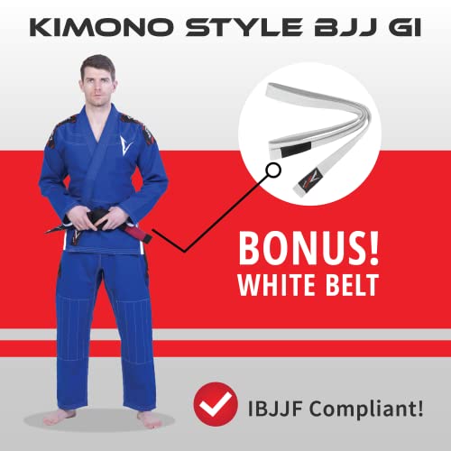 VECTOR SPORTS Kimono jiu Jitsu BJJ Gi para Hombres con Cinturón Blanco Pantalones de Brasileño Ripstop