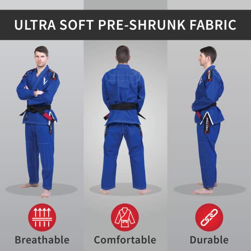 VECTOR SPORTS Kimono jiu Jitsu BJJ Gi para Hombres con Cinturón Blanco Pantalones de Brasileño Ripstop