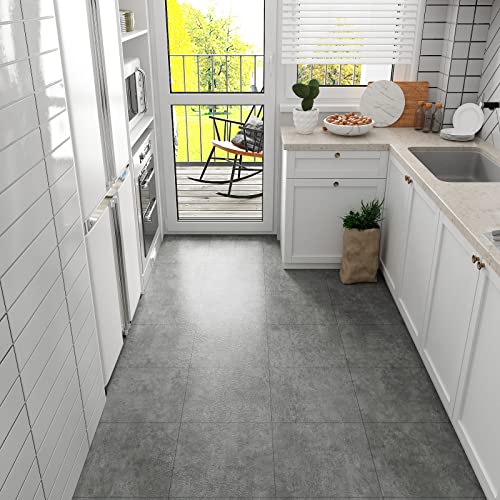 VEELIKE Suelo Vinilico Autoadhesivo Hormigon Gris Vinilo Suelo Cocina Azulejos Impermeable Suelo Vinilo Autoadhesivo Baño Baldosas Adhesivas Suelo Habitacion Recibidor Retro 1.5mm 30cm×30cm 24 Piezas