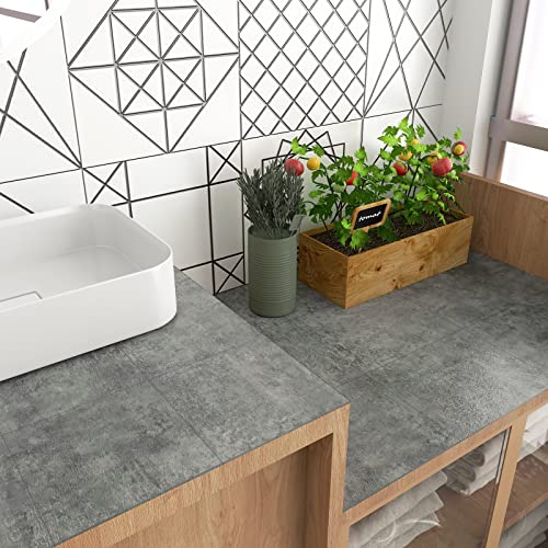 VEELIKE Suelo Vinilico Autoadhesivo Hormigon Gris Vinilo Suelo Cocina Azulejos Impermeable Suelo Vinilo Autoadhesivo Baño Baldosas Adhesivas Suelo Habitacion Recibidor Retro 1.5mm 30cm×30cm 24 Piezas