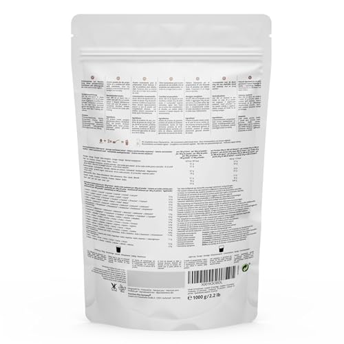 Vegan Protein - Bizcocho de avellanas - Proteína vegana en polvo sin sucralosa ni soja - Proteína de arroz, guisantes, cáñamo, trigo sarraceno y semillas de calabaza - 1kg