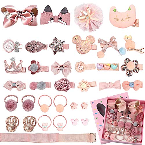 VEGCOO 36 Piezas Horquillas y Gomas de Pelo Elásticos, Multicolor Pinza, Clips, Lazos, Accesorios para el Cabello con Caja de Regalo para Bebe y Niña (C)