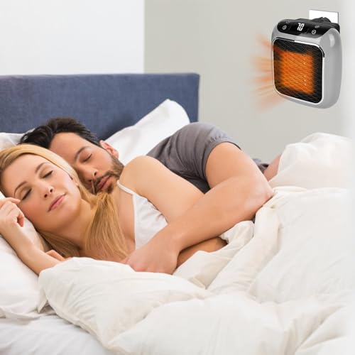 Vegena Mini Calefactor Eléctrico, Ventilador Calentador Enchufe 800W, Enchufes Calentador Cerámico, Temporizadores 12H, Pantalla LED, Termostato Bajo Consumo, Calefacción para Baño, Dormitorio