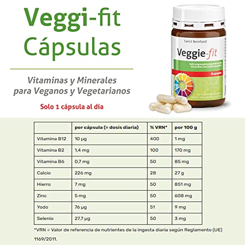 Veggie-Fit Cápsulas - para complementar la dieta vegetariana o vegana con vitaminas y minerales - 90 Cápsulas para 3 meses