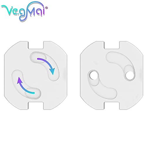 VegMai®[20 Unidades] Protector Enchufes Seguridad Infantil Con Mecanismo De Giro Y Adhesivo 3M Ideal Para Bebes Niños Y Pequeños En El Hogar. Schuko Europeo Tapas Color (BLANCO)