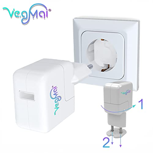 VegMai®[20 Unidades] Protector Enchufes Seguridad Infantil Con Mecanismo De Giro Y Adhesivo 3M Ideal Para Bebes Niños Y Pequeños En El Hogar. Schuko Europeo Tapas Color (BLANCO)