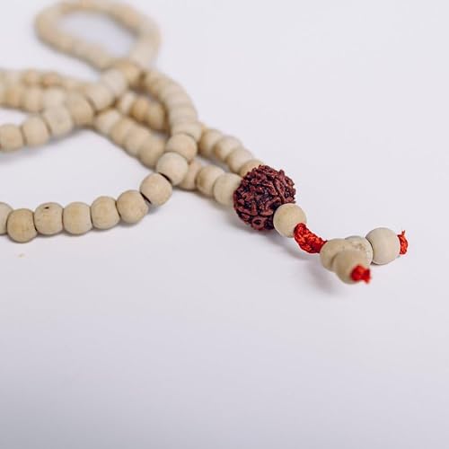 VELARDE Collar Mala De Madera y Rudraksha Hecho En La India - 108 cuentas - Meditación - Yoga - Repetición De Mantras - Protección Y Armonía - Comercio Justo