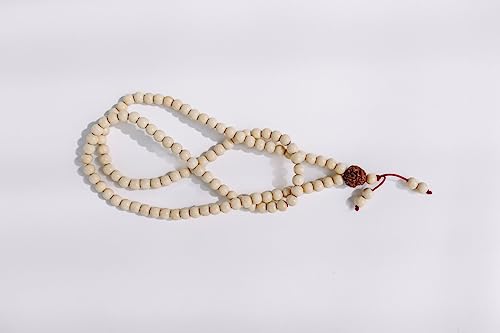 VELARDE Collar Mala De Madera y Rudraksha Hecho En La India - 108 cuentas - Meditación - Yoga - Repetición De Mantras - Protección Y Armonía - Comercio Justo